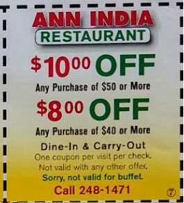 Ann Indian Restaurant Coupons